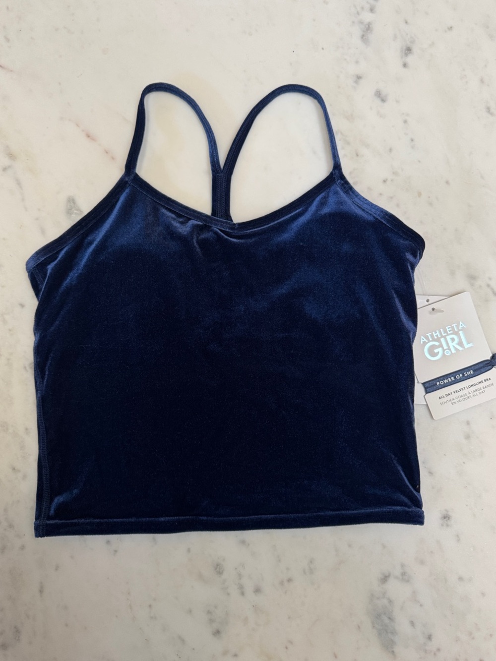 Athleta Girl NWT All Day Velvet Longline Bra in Blue | Size XL/14